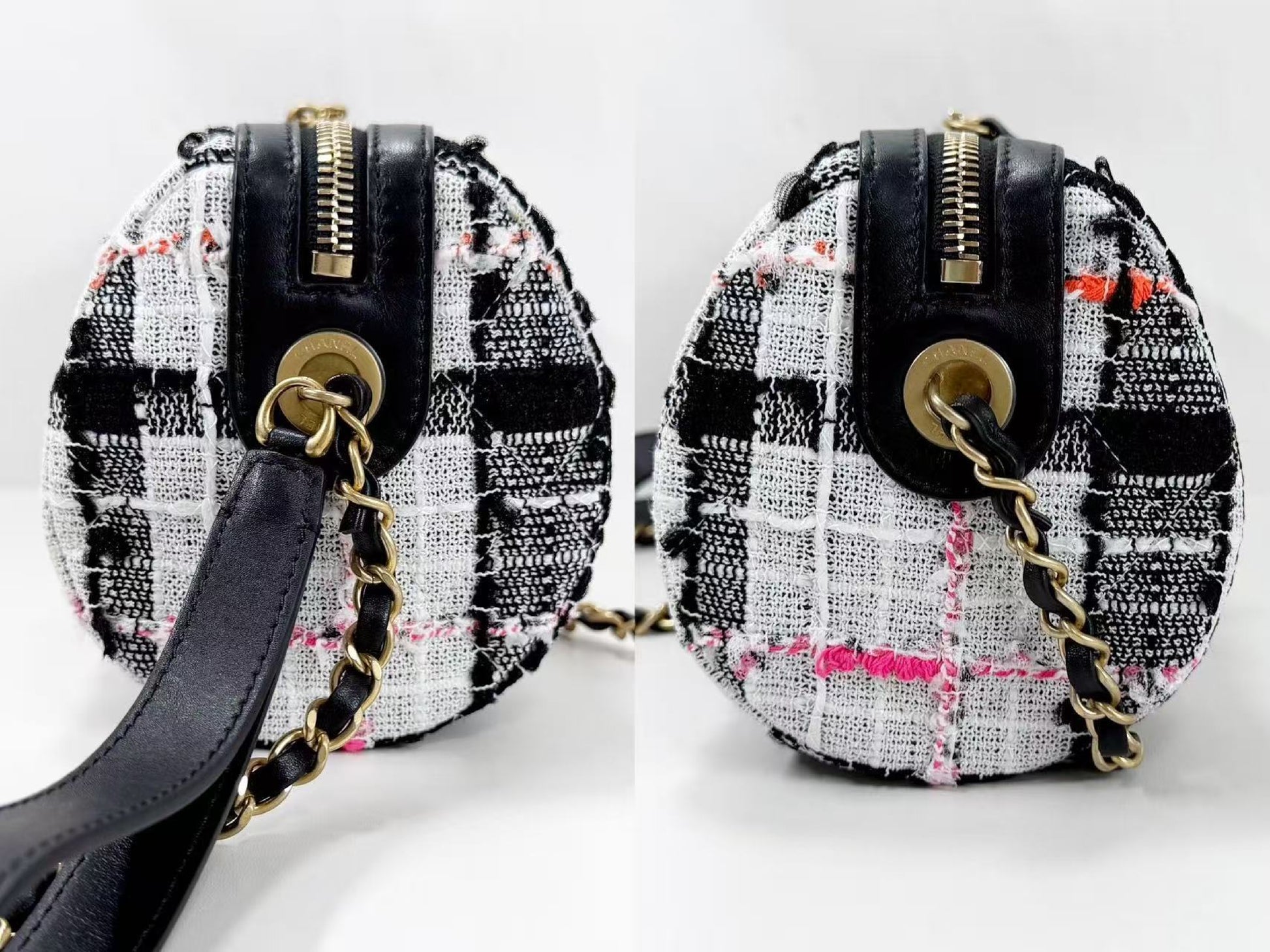 CHANEL CHANEL logo Coco charm lace tweed bowling shoulder bag, approximately 24cm wide, 30s, vintage G hardware, dust bag and sticker included, excellent condition, item number 30095610