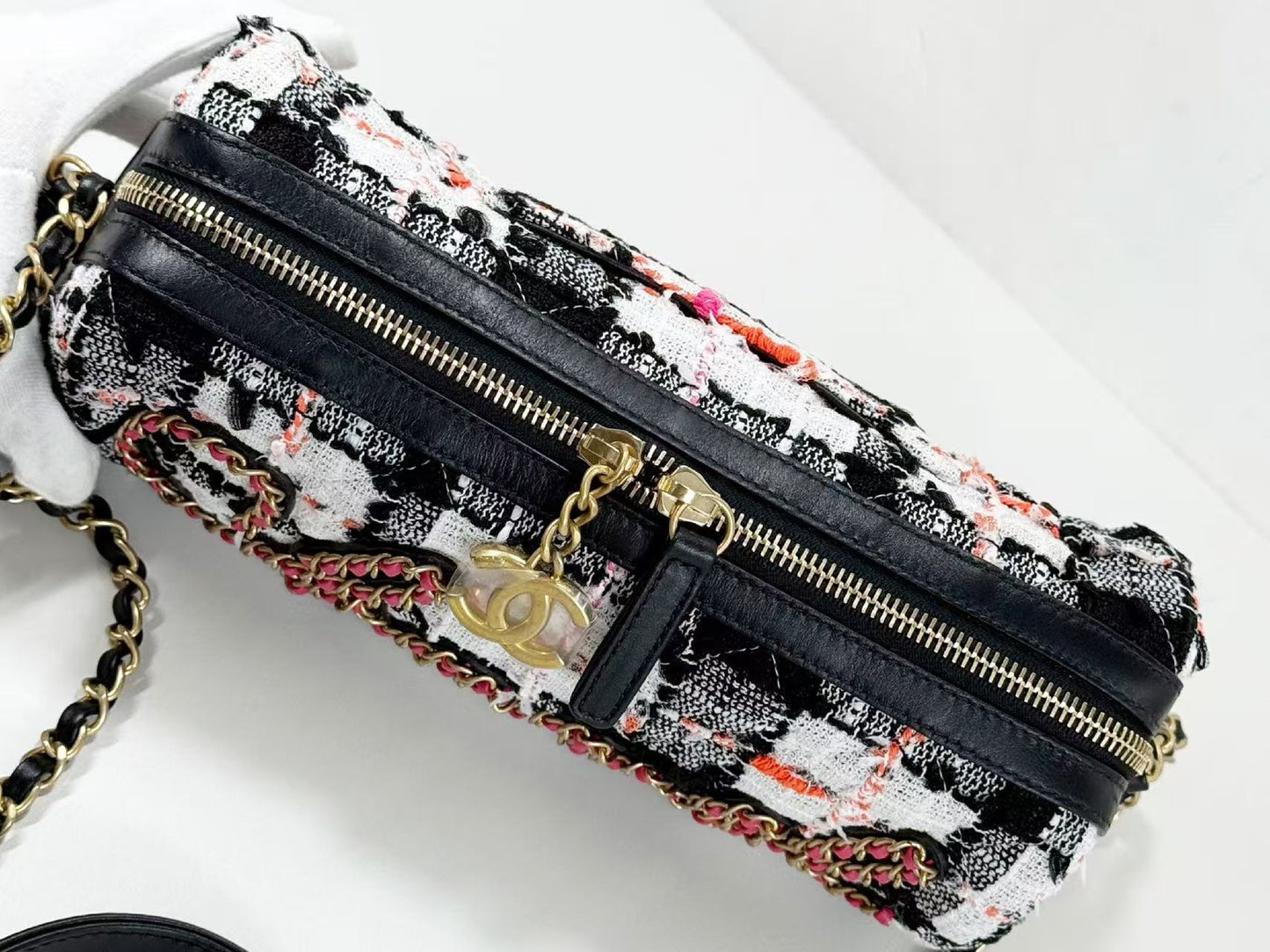CHANEL CHANEL logo Coco charm lace tweed bowling shoulder bag, approximately 24cm wide, 30s, vintage G hardware, dust bag and sticker included, excellent condition, item number 30095610