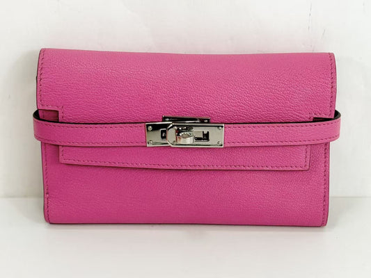 CHANEL Kelly Wallet, Medium Size, Chevre, Pink, D Stamp, Silver Hardware