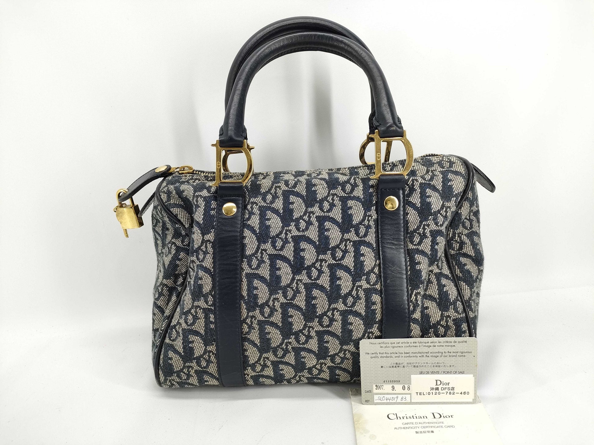 Dior Christian Dior Trotter Handbag Mini Boston Bag Blue Boston Bag