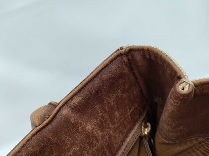 CHANEL Canvas Turnlock Brown Tote Bag