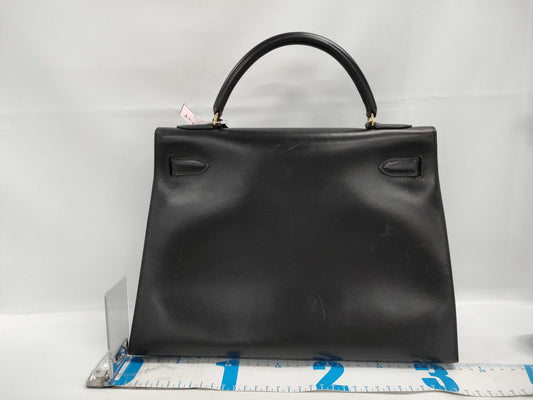 HERMES Kelly 32 Gold Hardware Black Handbag