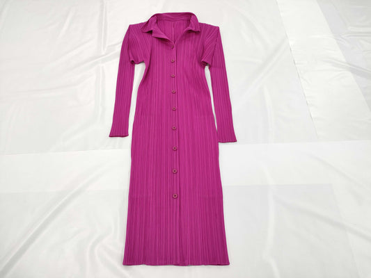 PLEATS PLEASE Pleated Dress, Long Sleeve, Polyester, Made in Japan, Pink, Size 3, Dress