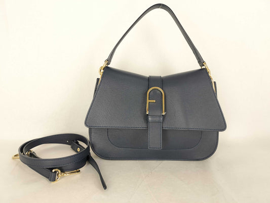FURLA Flow Top Handle M Leather Shoulder Bag, 2-Way, Dark Navy