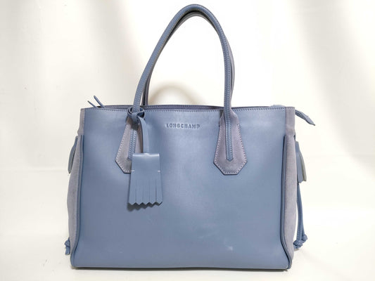 LONG CHAMP Longchamp Leather Tote Bag Blue Tote Bag