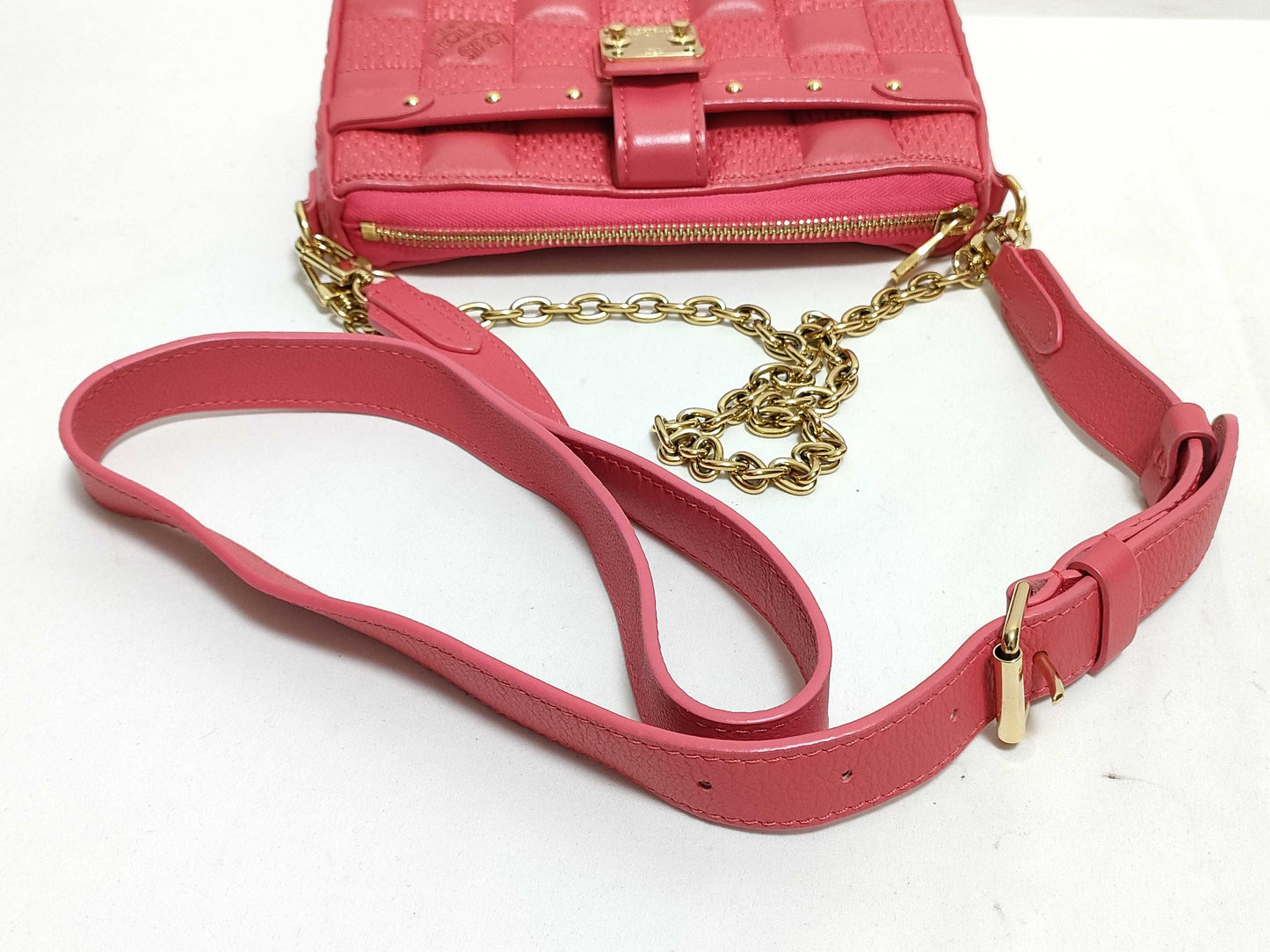 LOUIS VUITTON Damier Troca Leather Shoulder Bag M59049 Pink