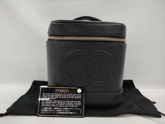 CHANEL Caviar Skin Coco Mark Vertical Vanity Handbag
