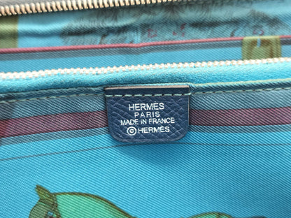 HERMES □N engraved Azap Hermès Azap Silkin Navy Wallet