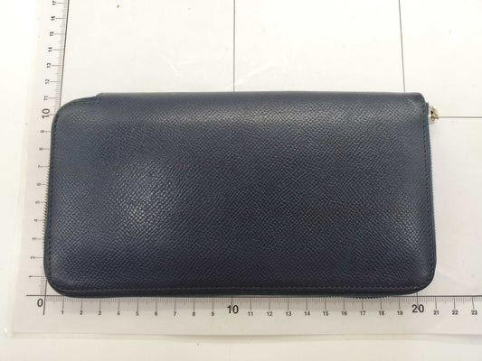 HERMES □N engraved Azap Hermès Azap Silkin Navy Wallet