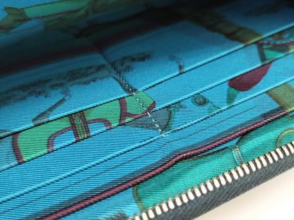 HERMES □N engraved Azap Hermès Azap Silkin Navy Wallet