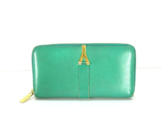Yves Saint Laurent YSL Leather Zippy Wallet Green Wallet