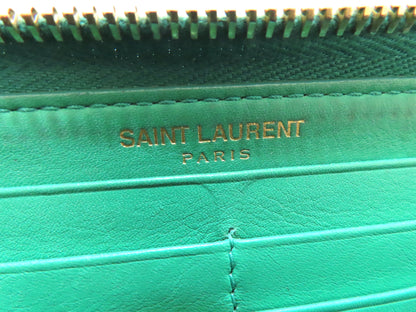 Yves Saint Laurent YSL Leather Zippy Wallet Green Wallet
