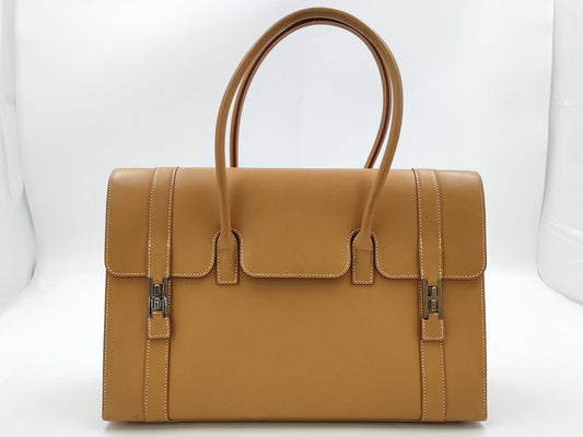 HERMES Drag II Handbag Box Calf □D Natural Handbag