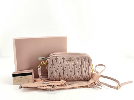 Miu Miu Matelasse Leather Shoulder Bag Pink
