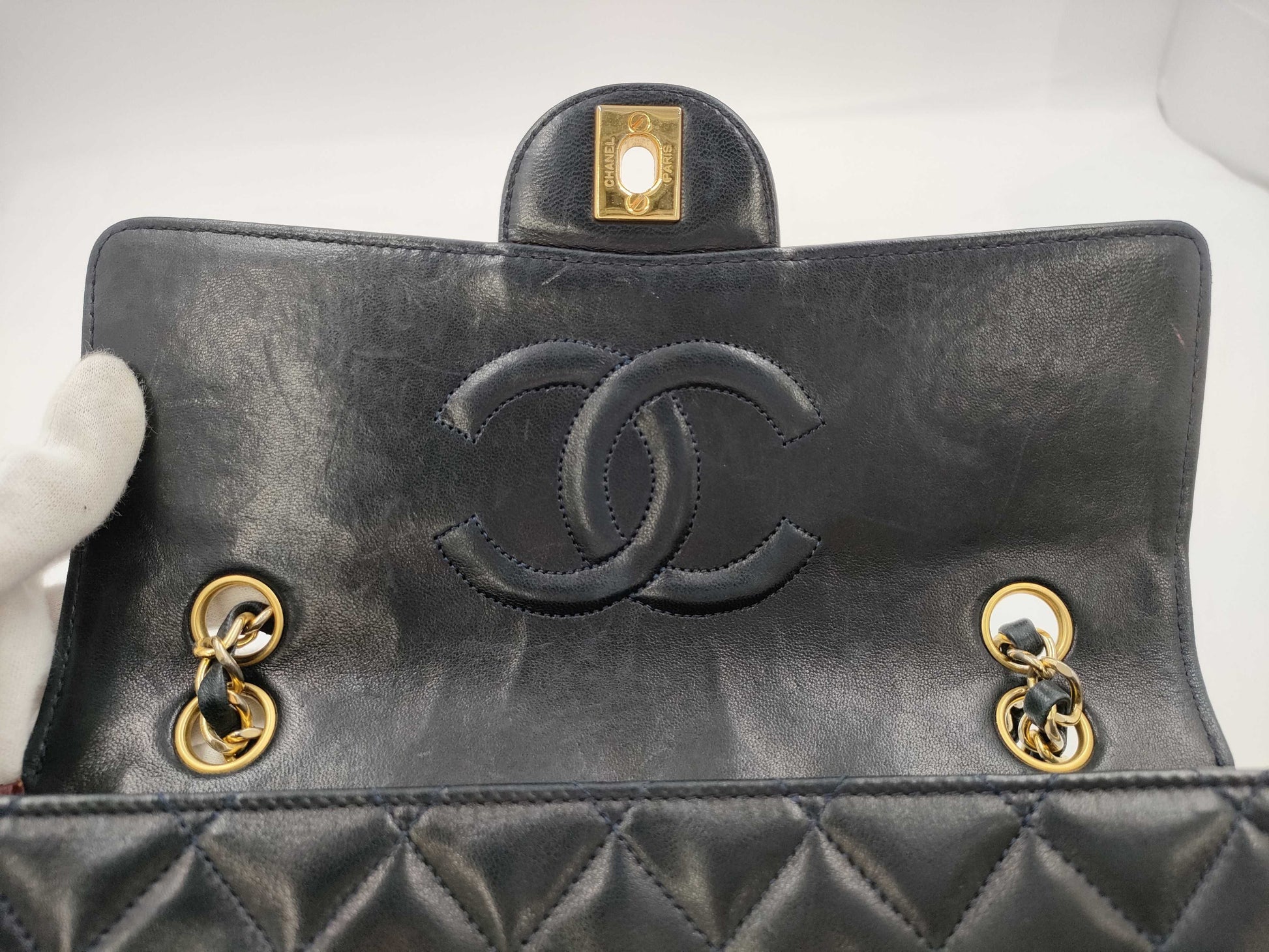 CHANEL Lambskin Matelasse Chain Shoulder Bag in Navy with Pouch, #1 Bag