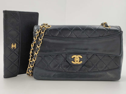 CHANEL Lambskin Matelasse Chain Shoulder Bag in Navy with Pouch, #1 Bag