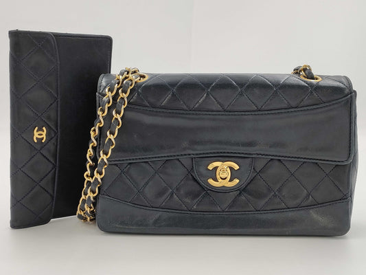 CHANEL Lambskin Matelasse Chain Shoulder Bag in Navy with Pouch, #1 Bag