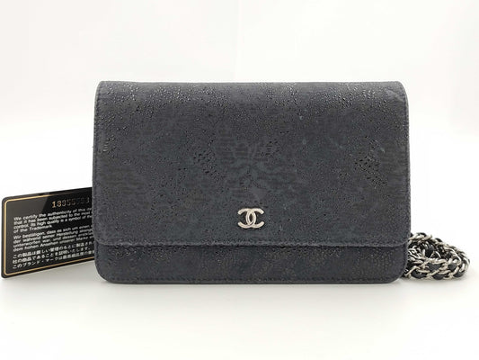 CHANEL Suede Navy Chain Wallet 18 Series Shoulder Bag