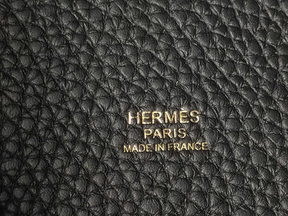 HERMES Picotin Lock MM Taurillon Clemence Leather Handbag, Black, G Hardware, Z Stamp