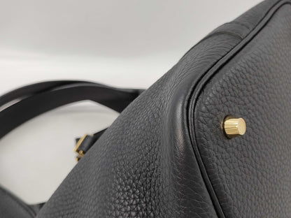 HERMES Picotin Lock MM Taurillon Clemence Leather Handbag, Black, G Hardware, Z Stamp