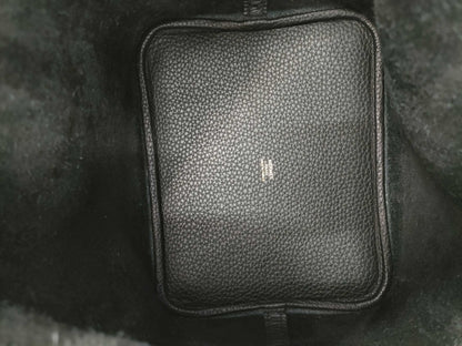 HERMES Picotin Lock MM Taurillon Clemence Leather Handbag, Black, G Hardware, Z Stamp
