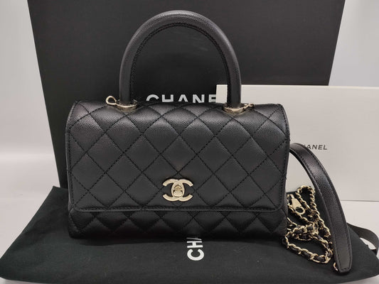 CHANEL Coco Handle 24 A92990/A61A27CC Shoulder Handbag in Caviar Skin, Black