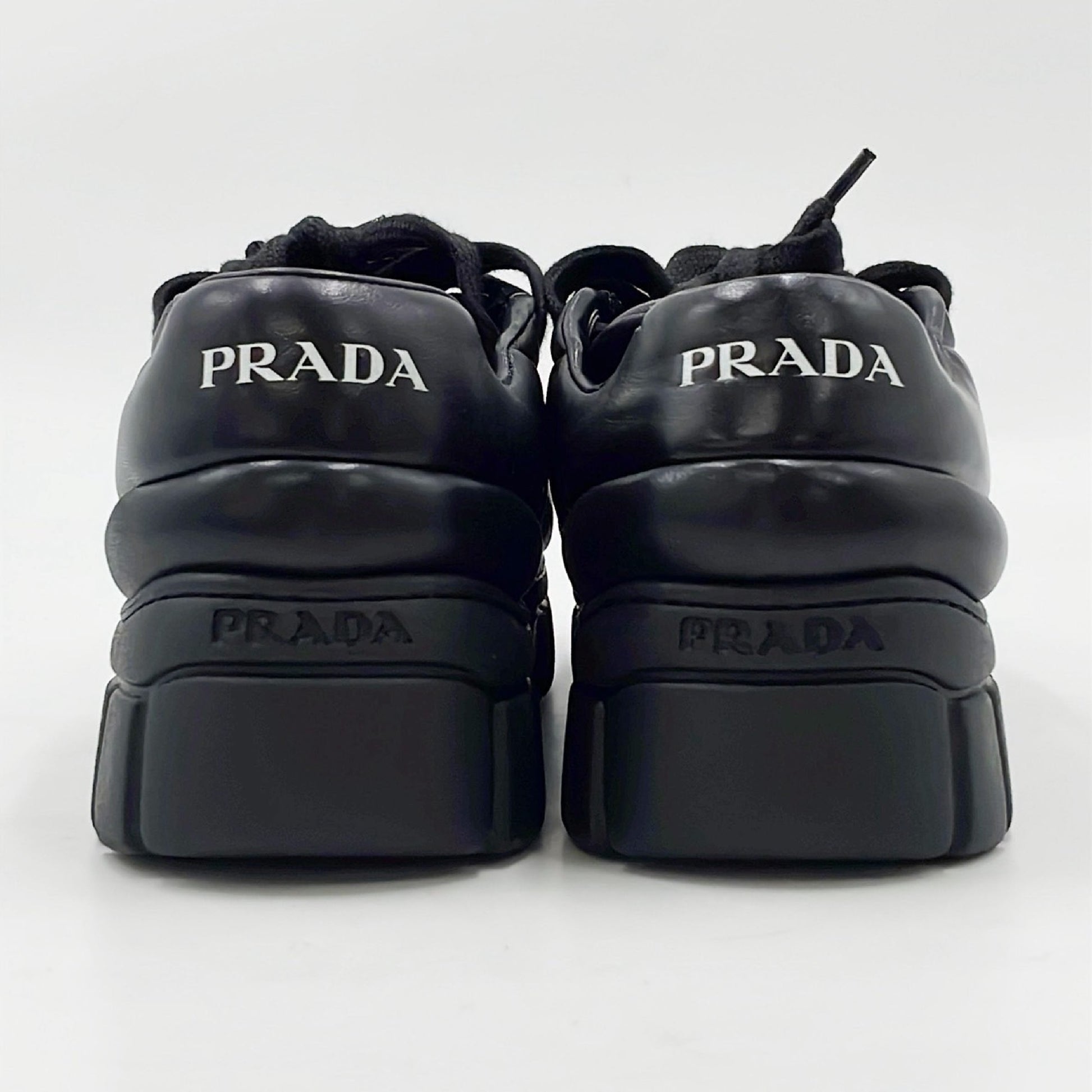 PRADA Downtown Sneakers, Padded Nappa Leather, Triangle Logo, Black, Size 24cm, Size 37