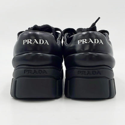 PRADA Downtown Sneakers, Padded Nappa Leather, Triangle Logo, Black, Size 24cm, Size 37