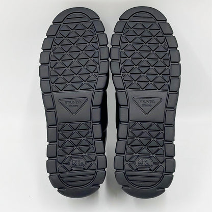 PRADA Downtown Sneakers, Padded Nappa Leather, Triangle Logo, Black, Size 24cm, Size 37