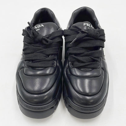 PRADA Downtown Sneakers, Padded Nappa Leather, Triangle Logo, Black, Size 24cm, Size 37
