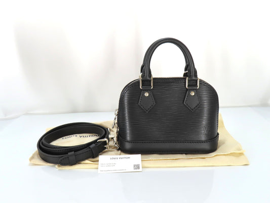 LOUIS VUITTON RFID Verified Epi Nano Alma Noir Handbag with Strap, Unused, Rank A, with IC Card