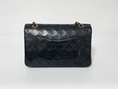 CHANEL Double Flap Matelasse Black Lambskin Shoulder Bag with Seal