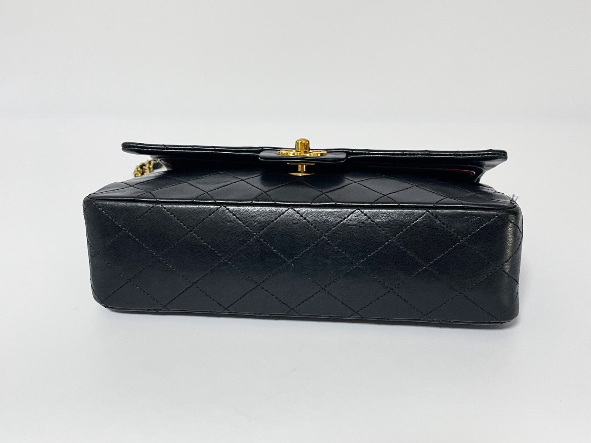 CHANEL Double Flap Matelasse Black Lambskin Shoulder Bag with Seal