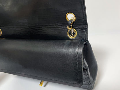 CHANEL Double Flap Matelasse Black Lambskin Shoulder Bag with Seal