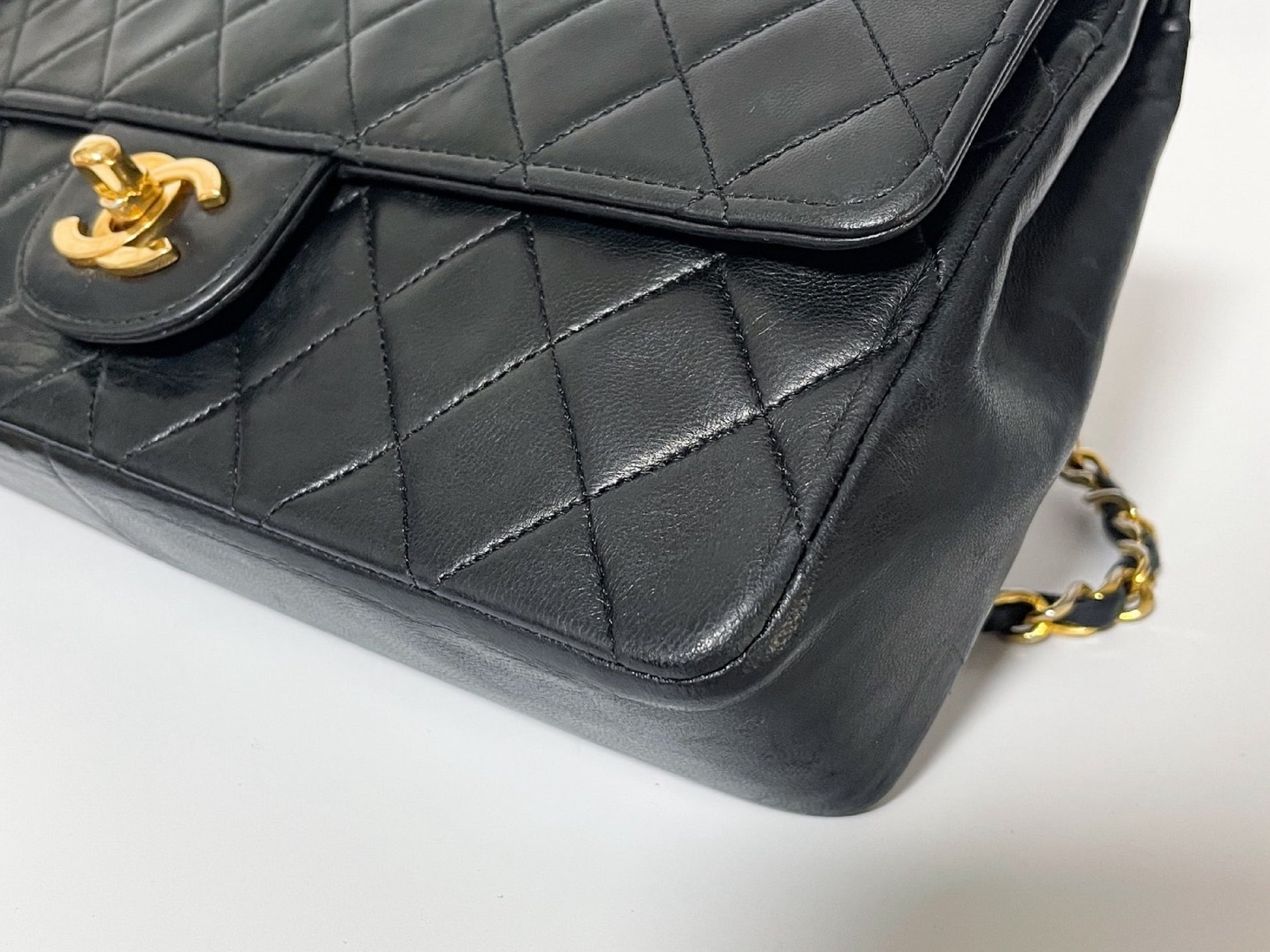 CHANEL Double Flap Matelasse Black Lambskin Shoulder Bag with Seal