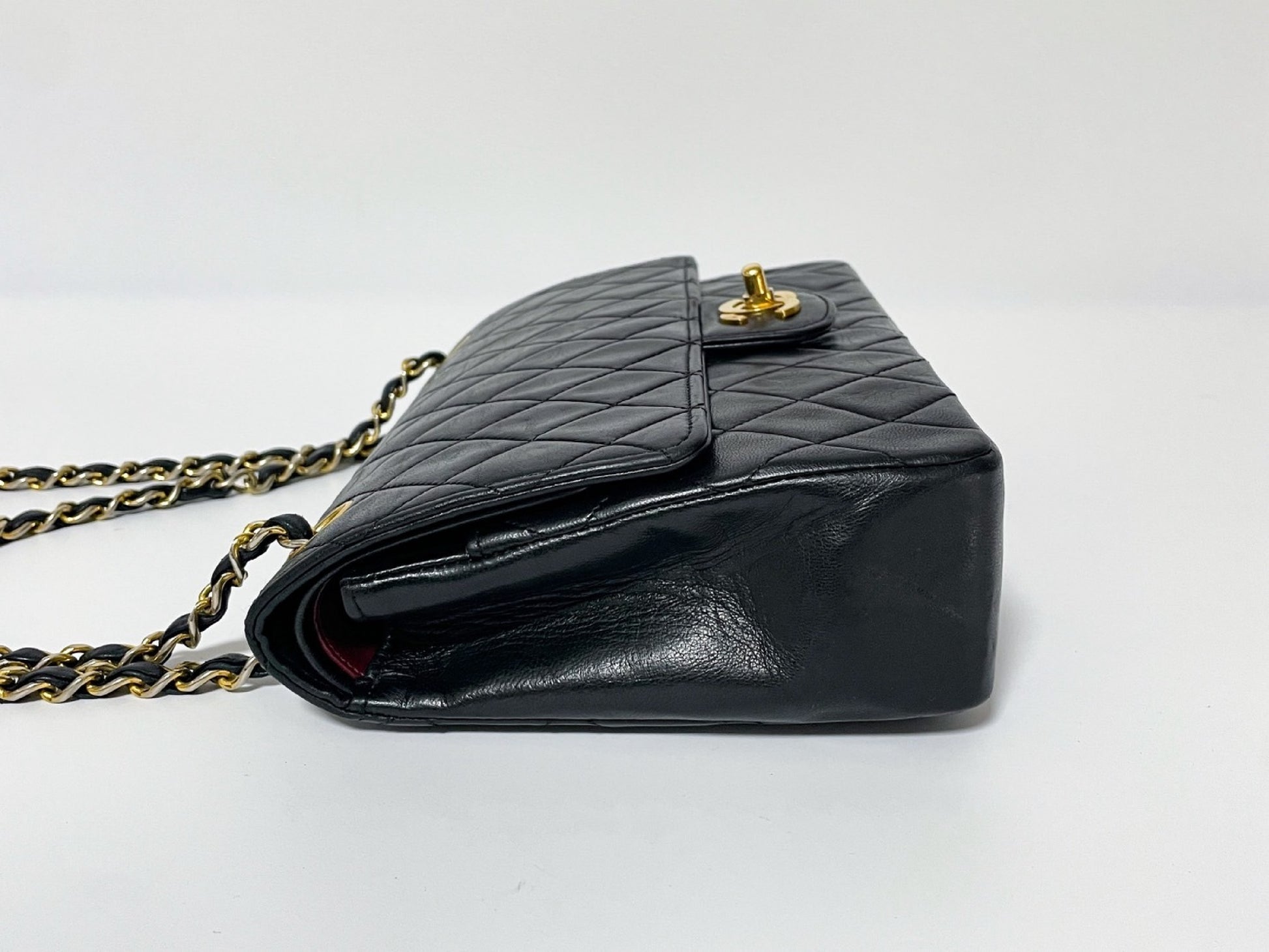 CHANEL Double Flap Matelasse Black Lambskin Shoulder Bag with Seal