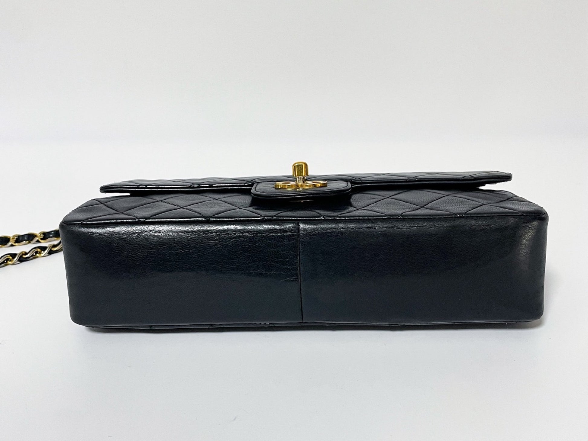 CHANEL Double Flap Matelasse Black Lambskin Shoulder Bag with Seal