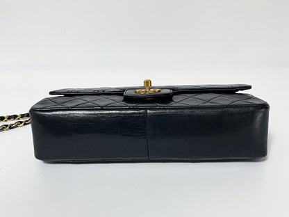 CHANEL Double Flap Matelasse Black Lambskin Shoulder Bag with Seal