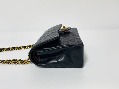 CHANEL Double Flap Matelasse Black Lambskin Shoulder Bag with Seal