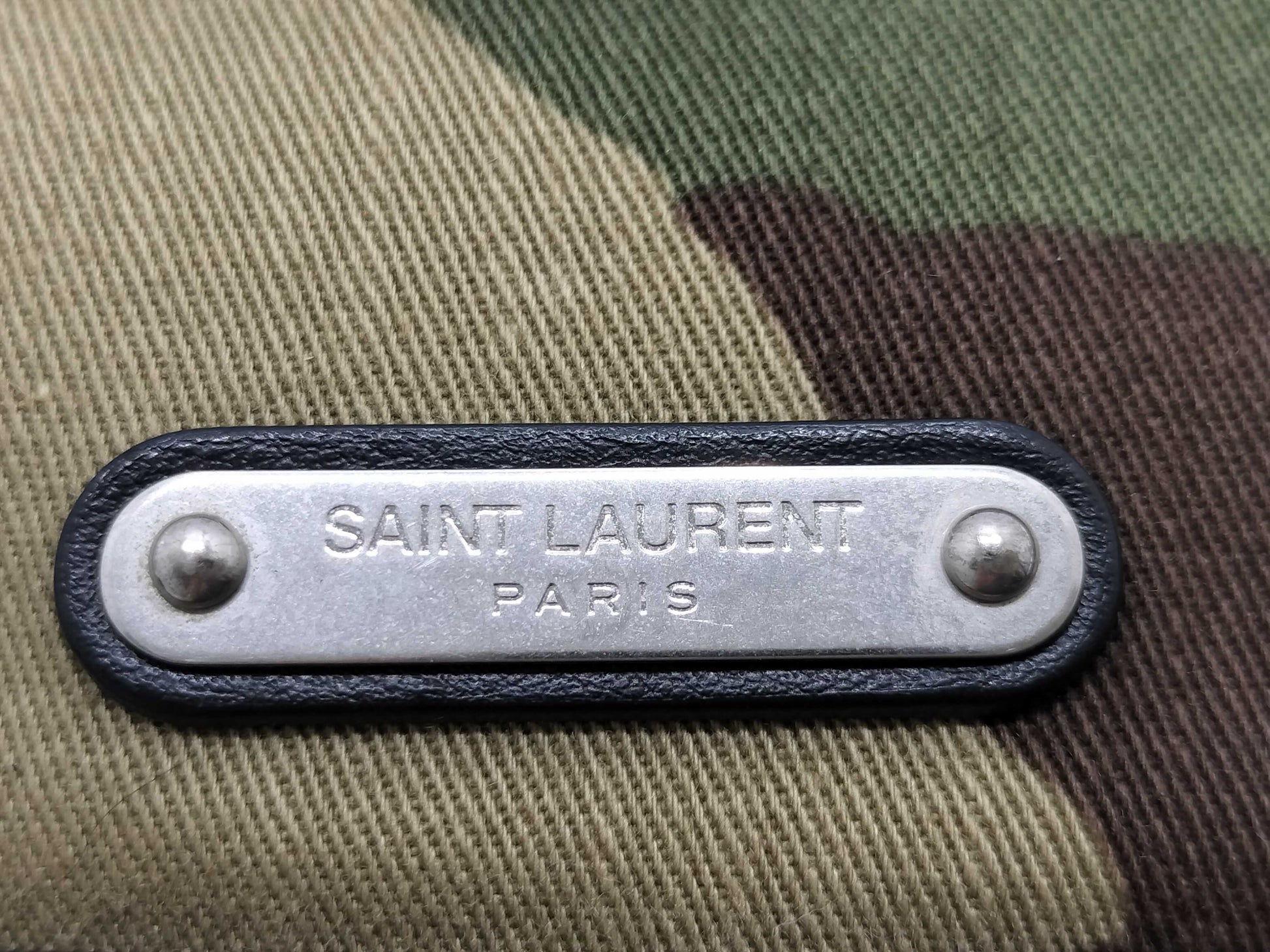 SAINT LAURENT 482777 Paris Rivington Shoulder Bag, Camouflage Canvas, Khaki