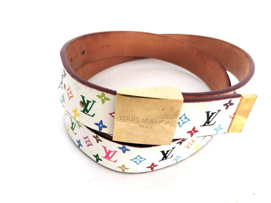 LOUIS VUITTON LB1004 Monogram Multicolore Monogram Multi Santur Belt White Belt