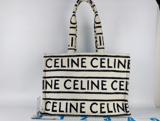 CELINE Large Cabas Thais Canvas Tote Bag, Ivory and Black
