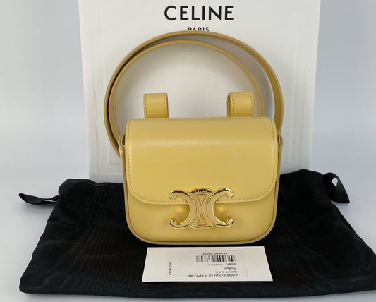 CELINE Claude Triomphe Leather Pastel Yellow Waist Bag