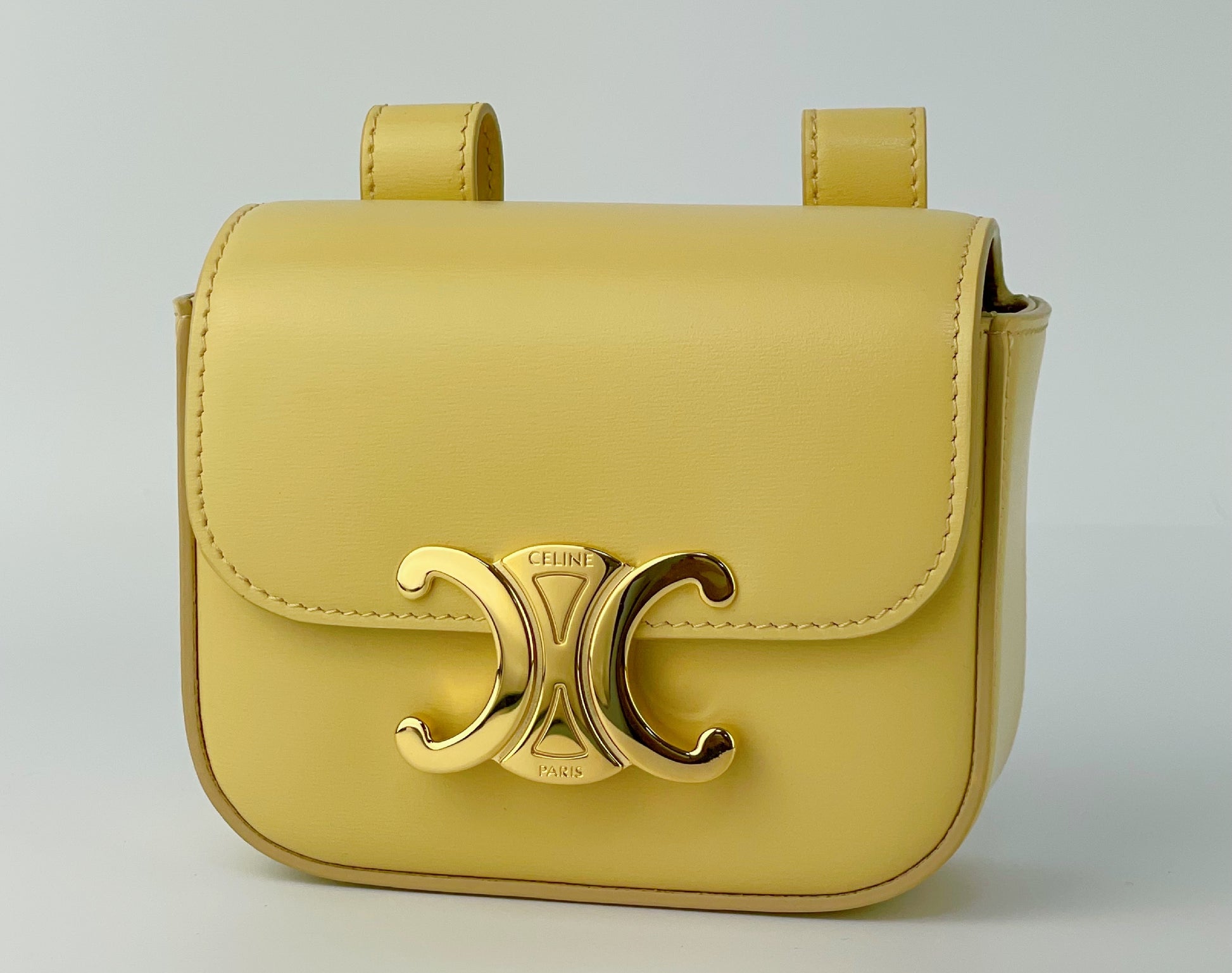 CELINE Claude Triomphe Leather Pastel Yellow Waist Bag