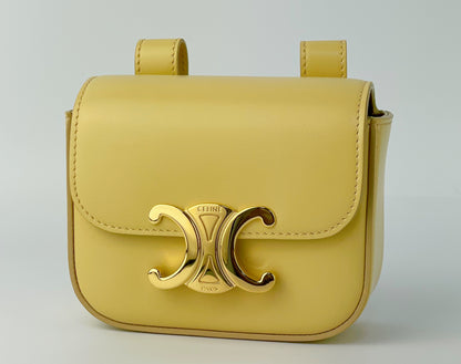 CELINE Claude Triomphe Leather Pastel Yellow Waist Bag