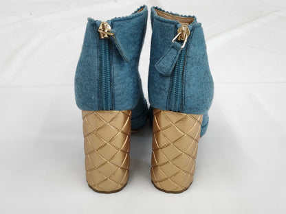 CHANEL CHANEL Women's Shoes Heels Size 38 Blue Gold Color with Dust Bag Other Shoes