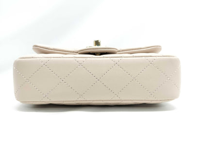 CHANEL Mini Matelasse 18 Shoulder Bag, Beige Lambskin with Champagne Gold Hardware, P64HJ013