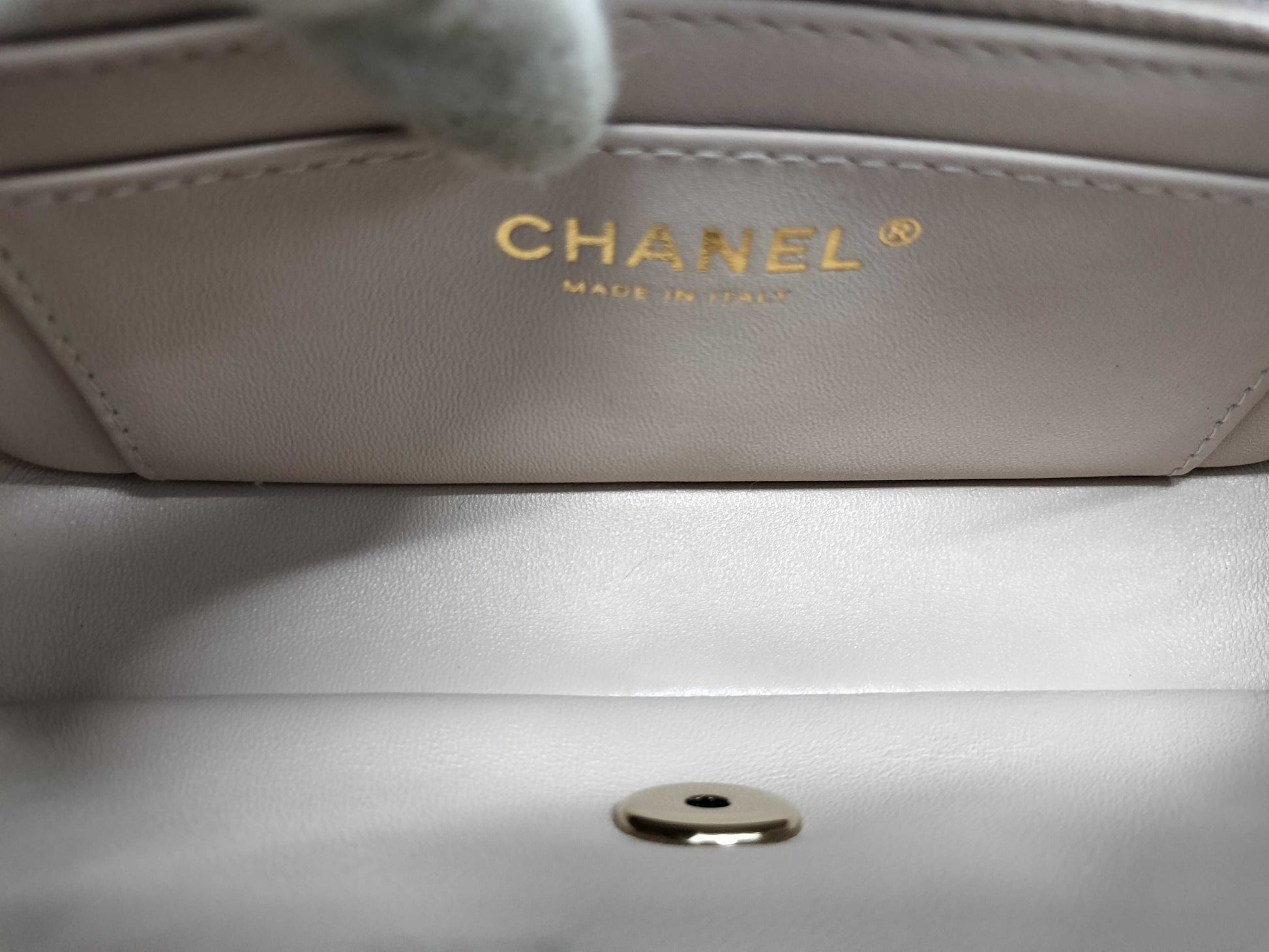 CHANEL Mini Matelasse 18 Shoulder Bag, Beige Lambskin with Champagne Gold Hardware, P64HJ013