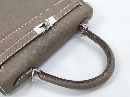 HERMES Kelly 25 Epsom Etoupe Silver Hardware SV B Stamp Handbag