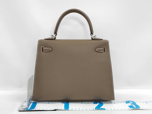 HERMES Kelly 25 Epsom Etoupe Silver Hardware SV B Stamp Handbag